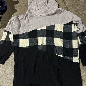 Black and Gray Checkered Hoodie Shirt
